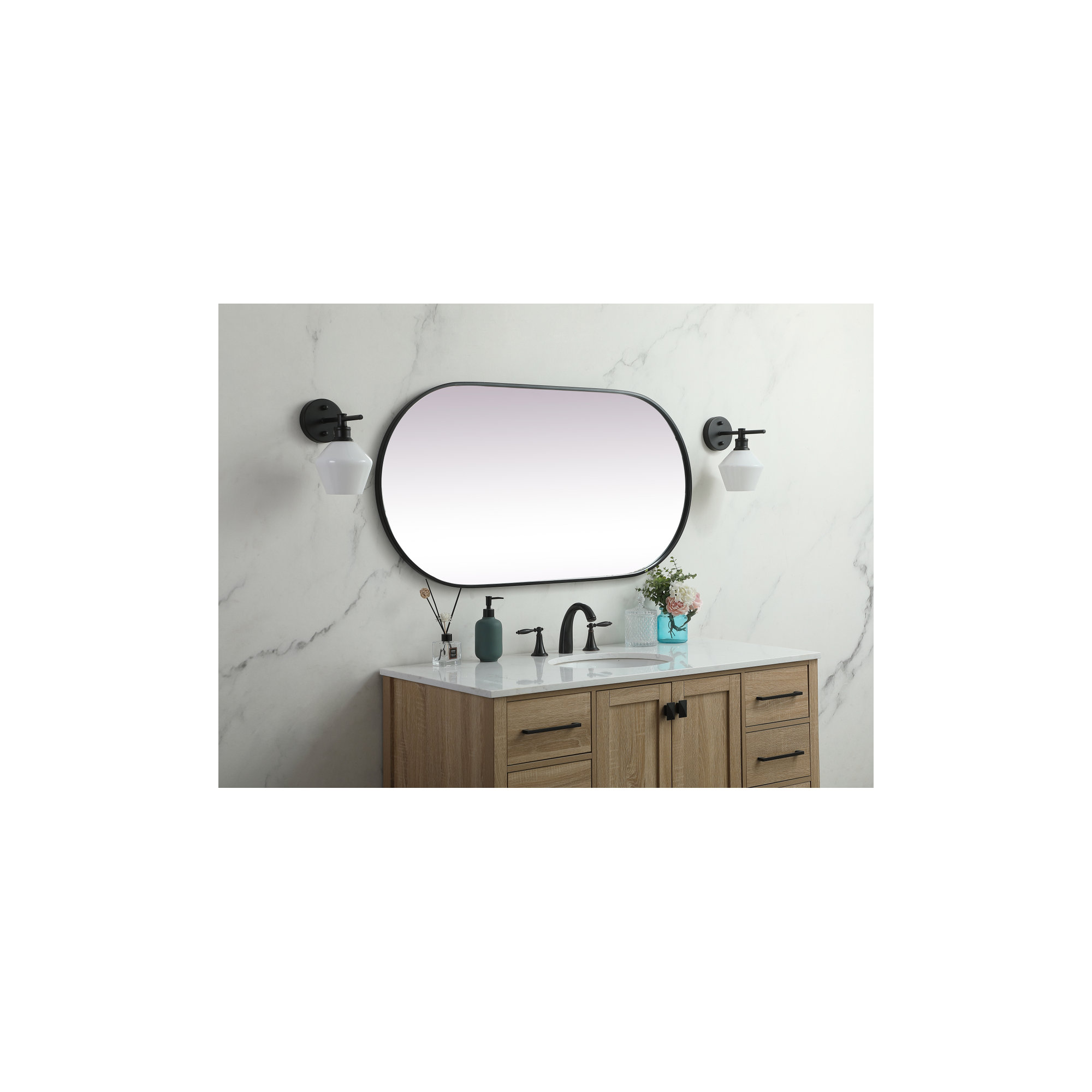 Elington Metal Oval Mirror, Black, 48"  x 24" 