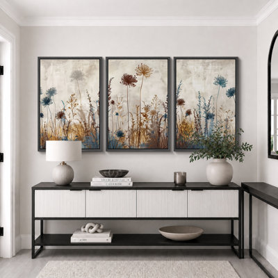 «Vibrant Wildflower», Œuvre florale rustique, fleurs neutres, photos murales de salon botaniques neutres, art mural impression sur toile, 16 pièces x 24 po x 3 pièces, 24 po x 36 po x 3 pièces