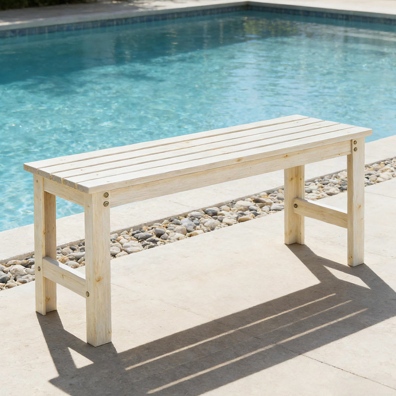 Backless Slatted Bench,Wood Outdoor Bench, Natural Wood