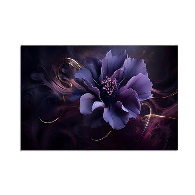 Purple Wall Canvas - Abstract Flower Print on Canvas Wall Art for Bedroom & Living Room, Stretched and Framed 12x18 inch
