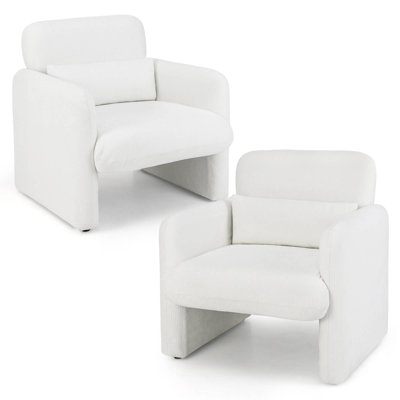 2 Pcs Chenille Accent Chair With Removable Lumbar Pillow Thick Seat Cushion Backrest