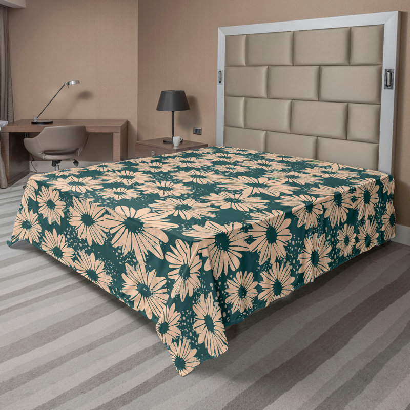Motif de marguerite Ambesonne, Drap plat pour taille de lit très grand californi