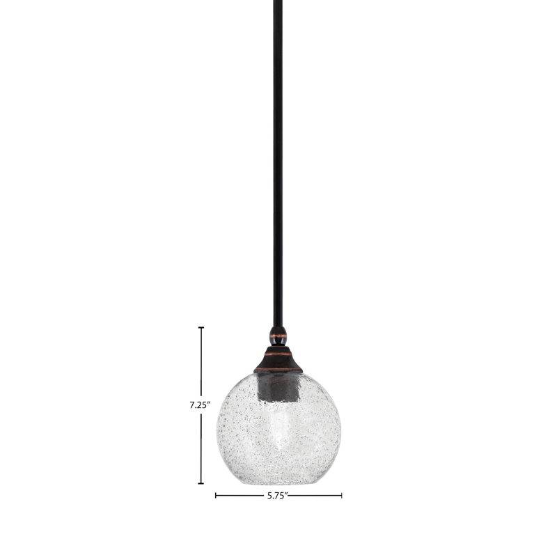 Mini-luminaire suspendu suspendu avec une tige en verre noir de 5,75 po, Fumée