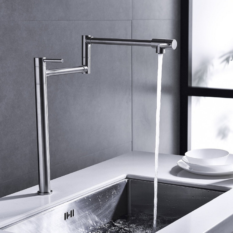 Brushed Nickel Extension Pot Filler Faucet, Double Handles For Accurate Water Release, Surface Protected Corrosion And Fingerprints, Smooth Silent Flow Aerator Quiet