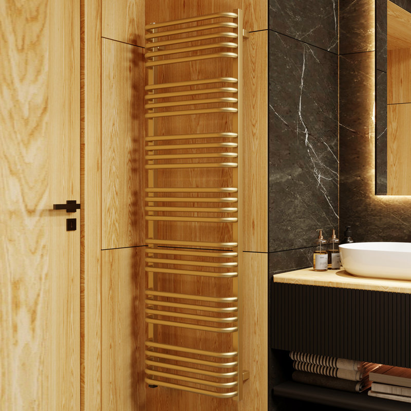 Alex One Brass Electric Towel Rail, 158cm H  x 50cm W x 13.2cm D