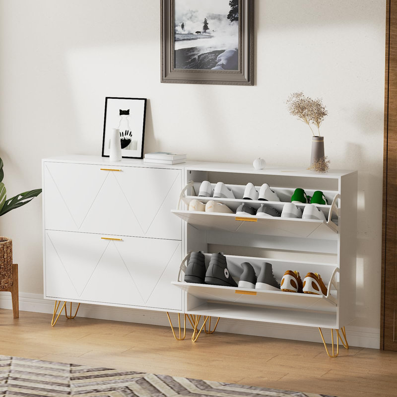36 Pair Shoe Storage Cabinet With 4 Drawers, White
