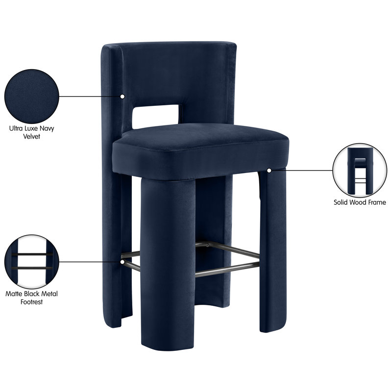 Tabouret de bar Zuno, Velours marine