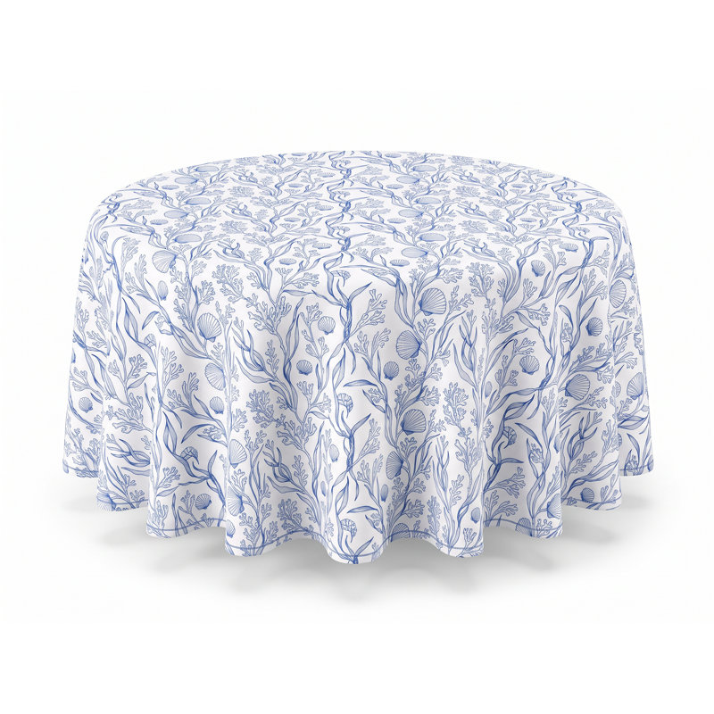 Cotton Tablecloth, 108" round, Shell Print, Indigo