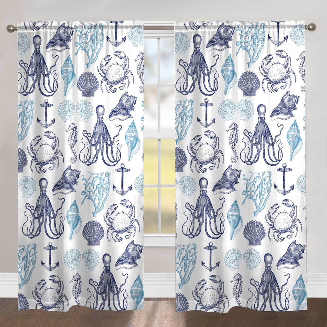 Navy Coastal Polyester Sheer Curtain Single Panel Laural Home