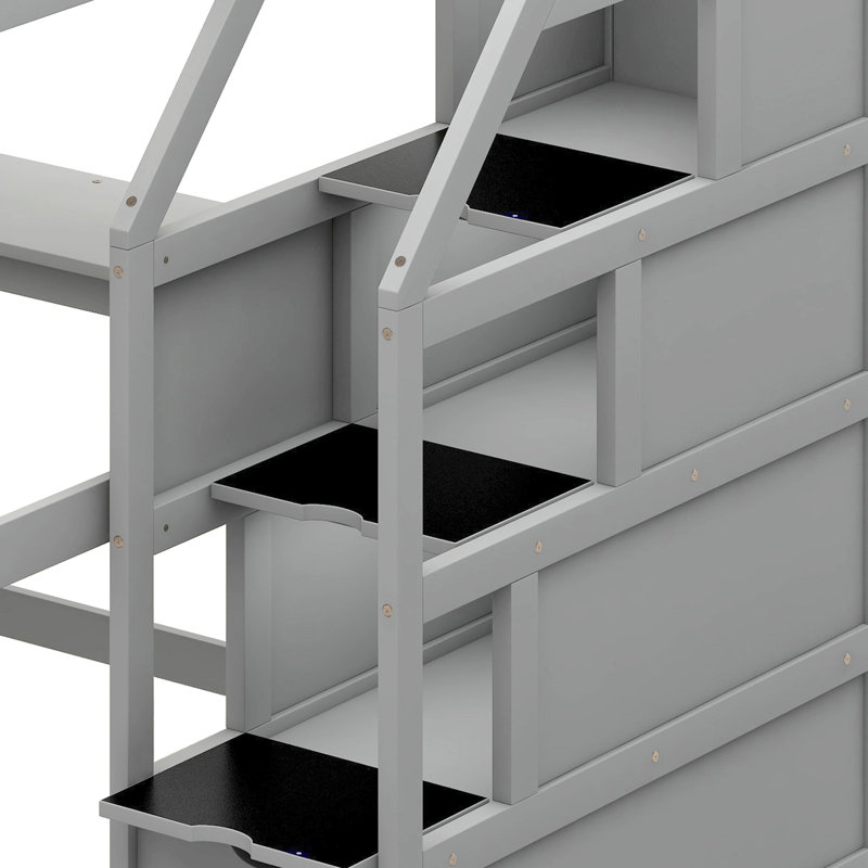 Lit mezzanine double avec tiroirs Varujhan Kids, Gris