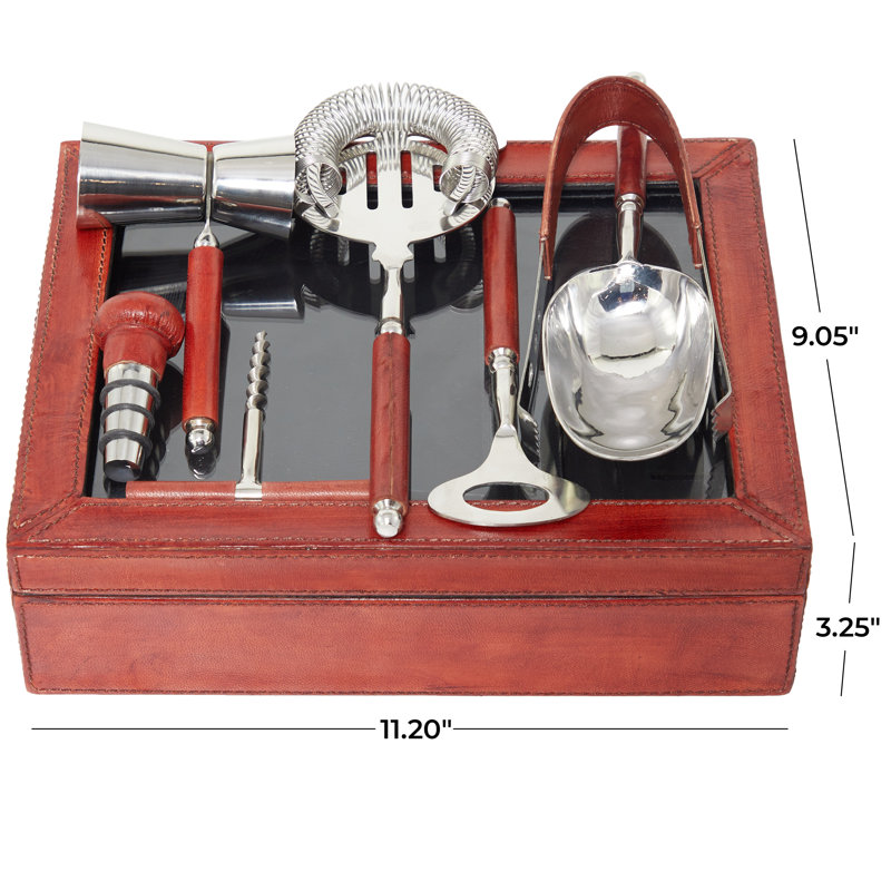 Esteban Bar Tool Set, Silver/Red