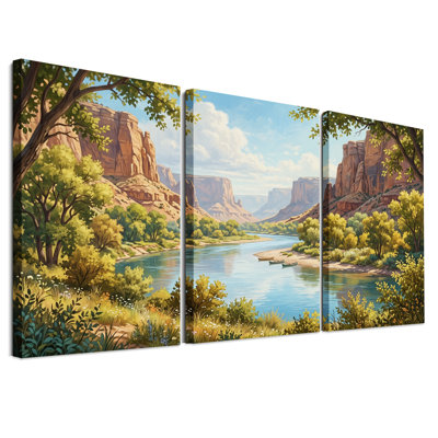 Ensemble de 3 toiles murales représentant la rivière Red Rock Canyon et ses arbres verts