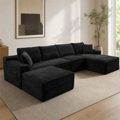 Canapé modulaire de plancher 135,4 pouces, canapé rembourré en velours côtelé de qualité supérieure avec 2 coussins décoratifs, canapé de loisirs moderne pour le salon