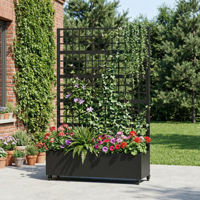 72"H Metal Planter Box with Trellis with Wheels