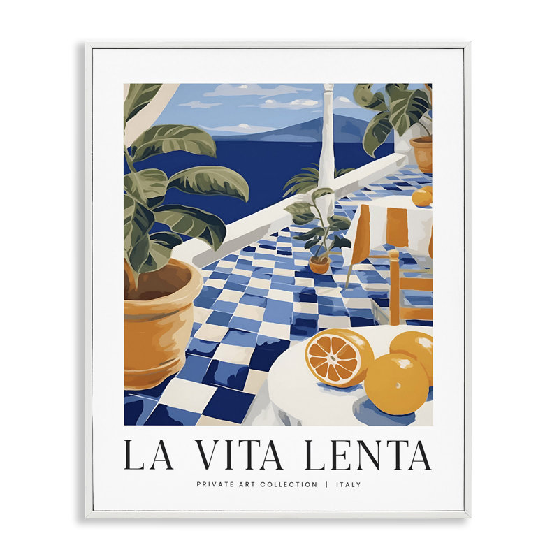 Estampe numérique classique italienne d'été encadrée, design par lettré et doublé, H 20 po x l 16 po