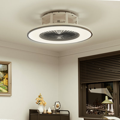 Ventilateur de plafond à profil bas de 22 po avec lumière DEL Télécommande RVB Amaaz Haut-parleur Bluetooth intelligent pour la chambre à coucher et le salon
