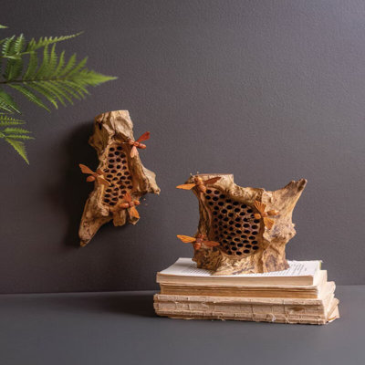  Ensemble de 2 ruches en bois recyclé sculptées à la main et inspirées de la nature H 8 po
