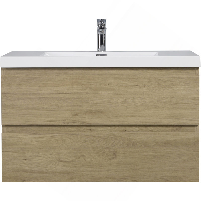 Meuble-lavabo flottant de 36 po avec lavabo, meuble-lavabo mural moderne avec lavabo à surface solide et tiroirs à fermeture en douceur