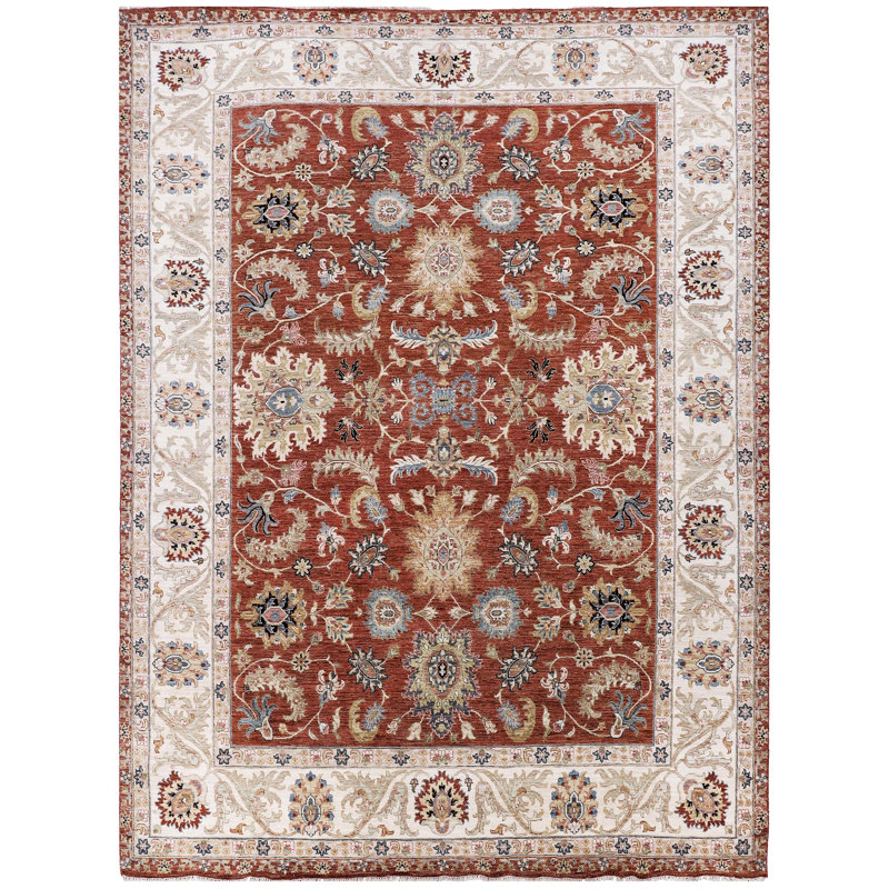 Tapis rouille et ivoire noué à la main de haute qualité, Rectangle 9 pi x 12 pi
