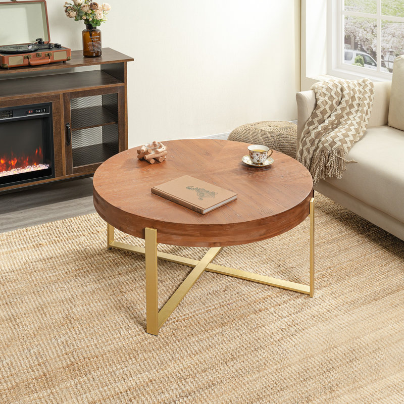 Table basse Briyan, Or, H 17,72 po x L 33,86 po x l 33,86 po, Naturel