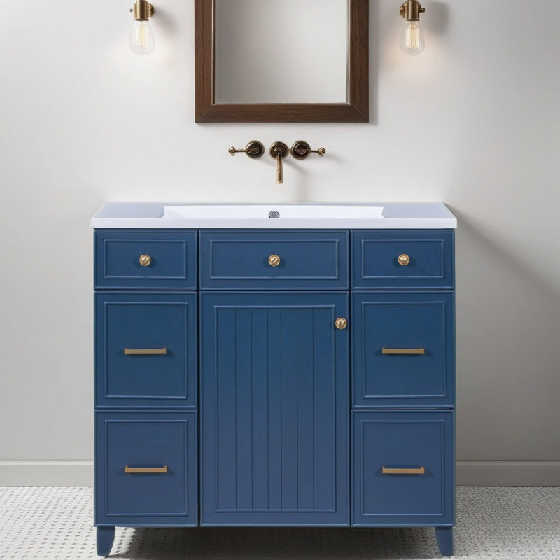 Meuble-lavabo simple avec plateau Hypatos 36,03, Bleu marine