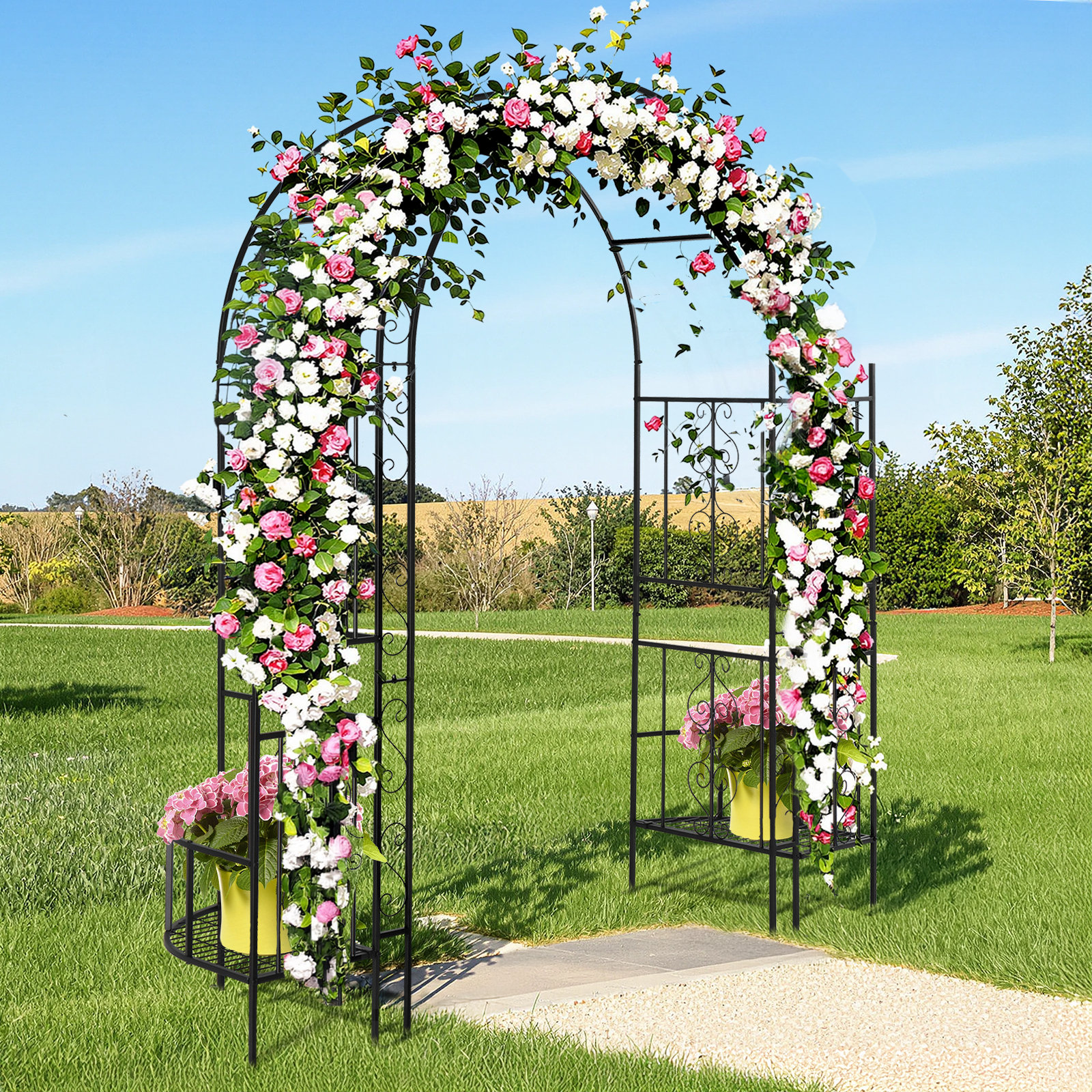 Winado 7' H Metal Outdoor Arbor With Screen | Wayfair