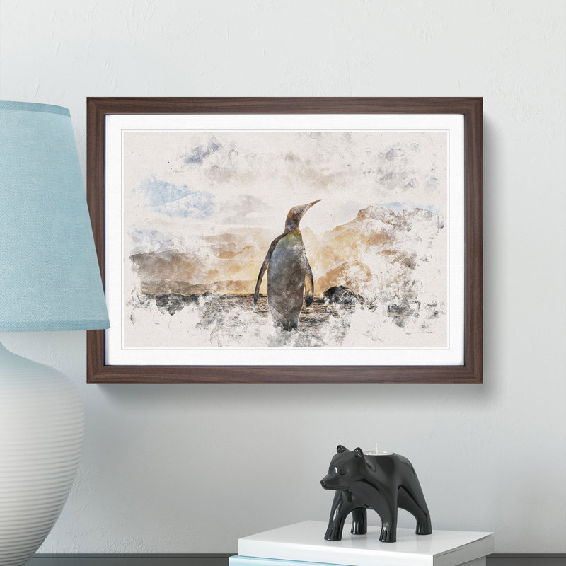 King Penguin - Picture Frame Painting Print, 33cm H x 45cm W x 2cm D, Walnut Framed