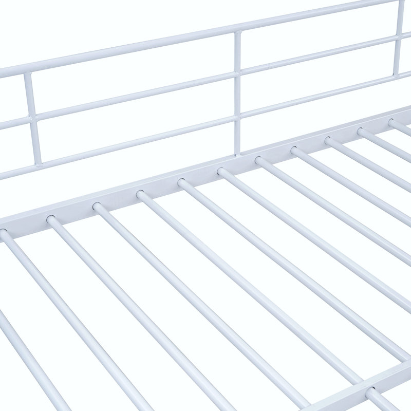 Lit superposé simple en métal avec échelle de rangement latérale et garde-robe, blanc