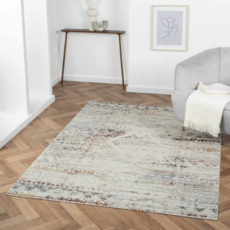 Hashem Modern Boho Distressed Medallion Machine Washable Area Rug, Rectangle 5' x 7'
