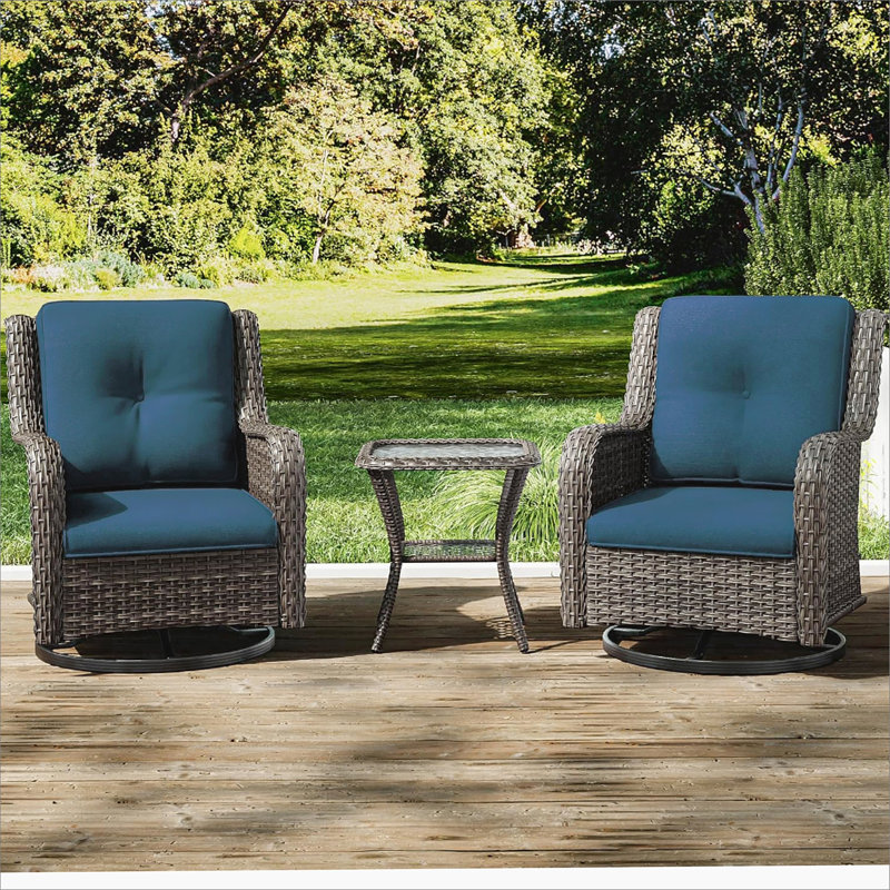Wicker Patio Furniture Set - 3 Piece Rattan Outdoor Sectional Conversation Sets 2 Piece Wicker Hang gliding  Chairs and 1 Side Table