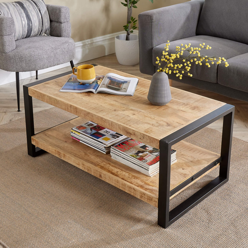 Agigail Solid Mango Wood Coffee Table with Storage Shelf