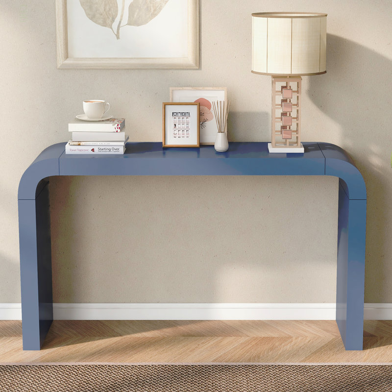 Console minimaliste avec des lignes élégantes et un bord en forme d'arc, Marine, H 31,7 po x l 55,1 po x P 15,7 po