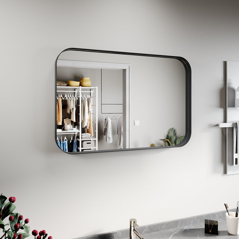 Miroir de coin haute définition Ebern Designs, verre épais de 5 mm d'épaisseur, sans cuivre, Noir, noir, noir, noir