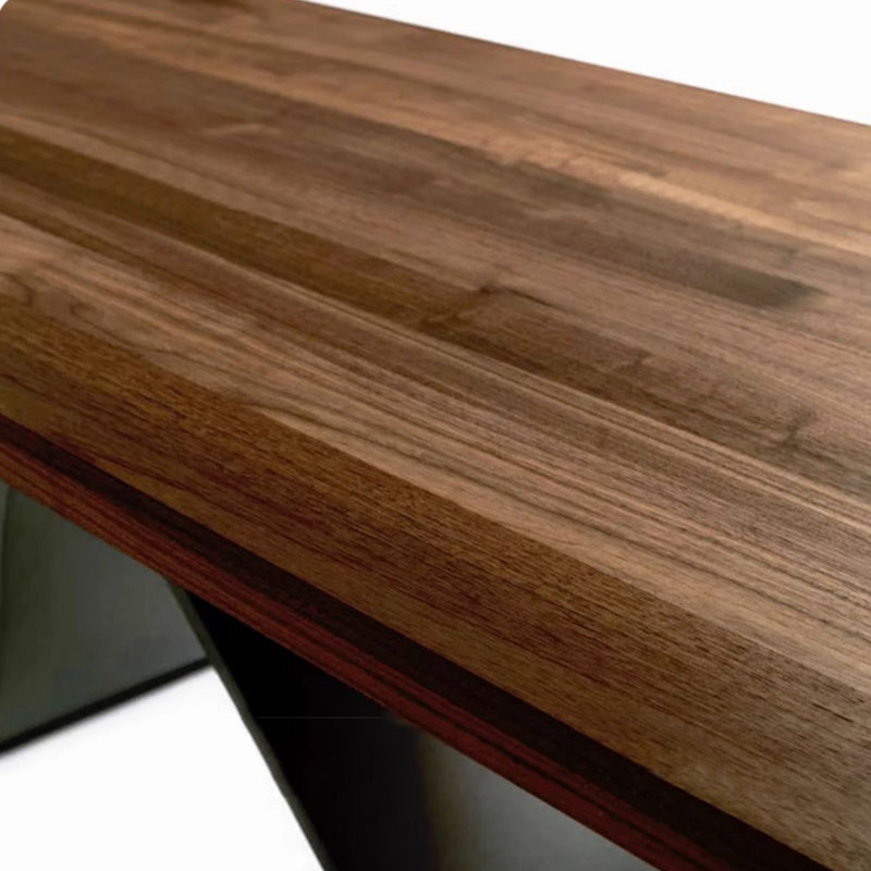 Solid Wood Top Metal Base Dining Table, Dark Brown, 29.53" H x 70.87" L x 31.5" W