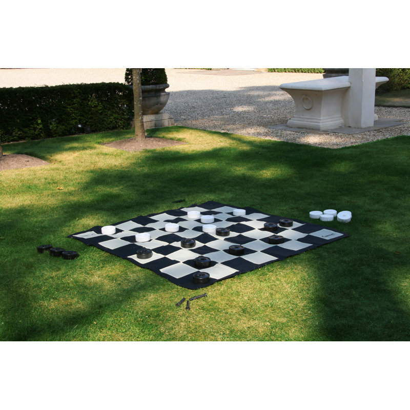 Giant Black and White Plastic Checker Set with Nylon Mat