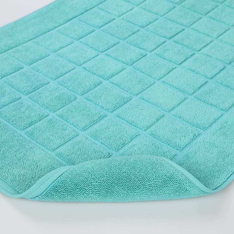 Turquoise Cotton Checkered Absorbent Bath Mat Set, 22" x 35"