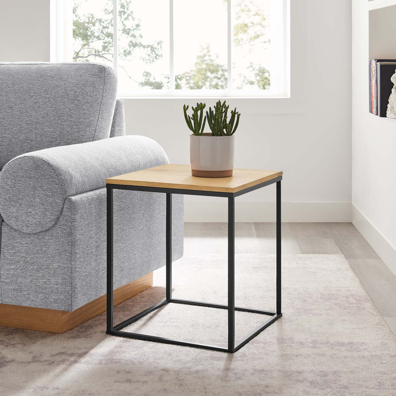 Modway Zora Square Wood And Metal Side Table In Oak