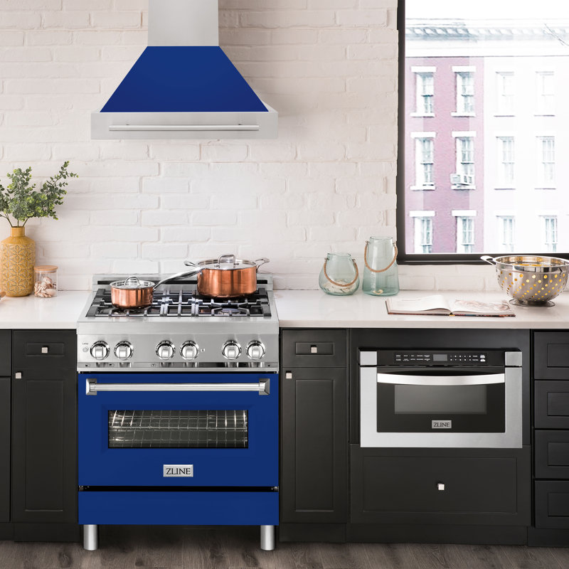 30" 400 CFM Ducted Wall Mount Range Hood with Nightlight, Blue Gloss