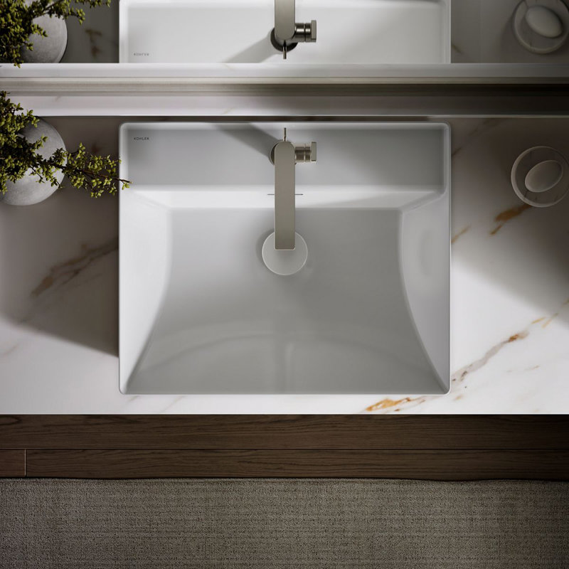 Brazn Rectangle Vessel Bathroom Sink, White, Honed Black, Single