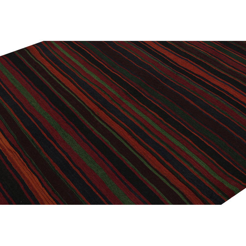 Vintage Handmade Kilim Wool Striped Area Rug, Rectangle 5'2" x 6'2"