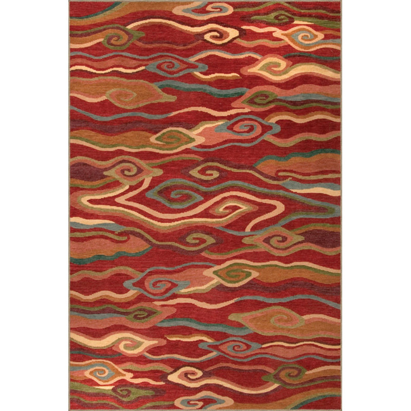 Tapis rouge à motif de vagues ondulées créatives lavable à la machine, Tapis de couloir 3 pi 3 po x 6 pi 7 po inclus