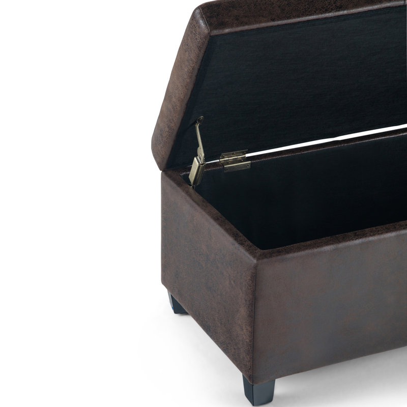 Distressed Brown Faux Leather Storage Ottoman Bench
