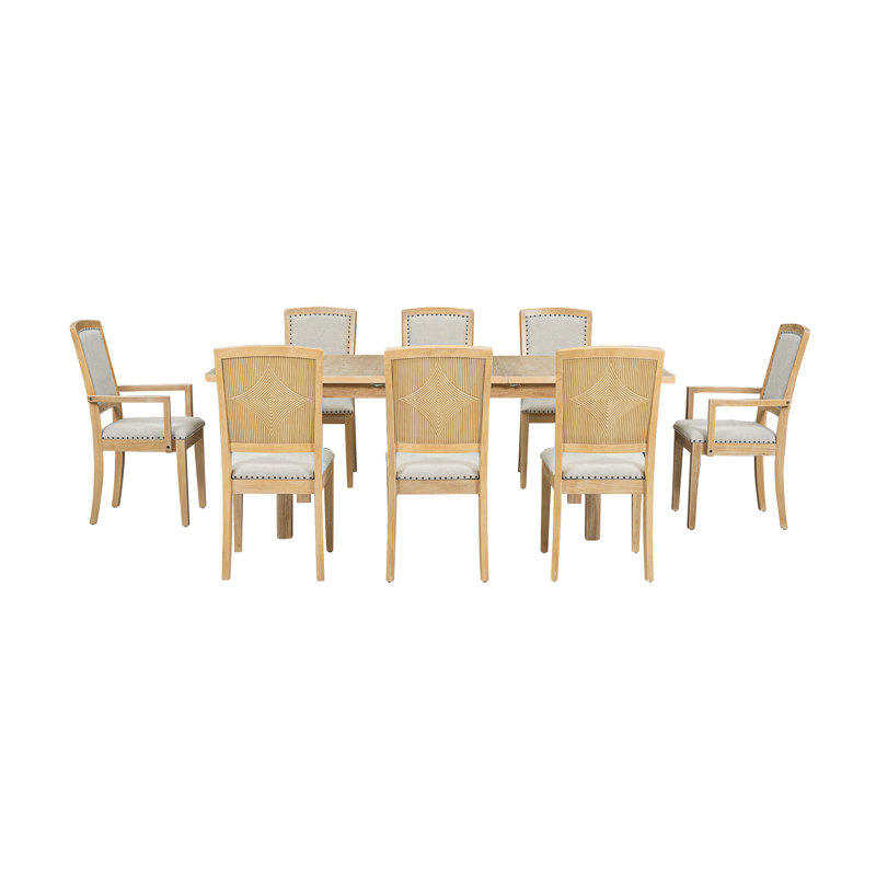 Ensemble de table de salle à manger extensible 9 pièces 84 po Rustic, Naturel