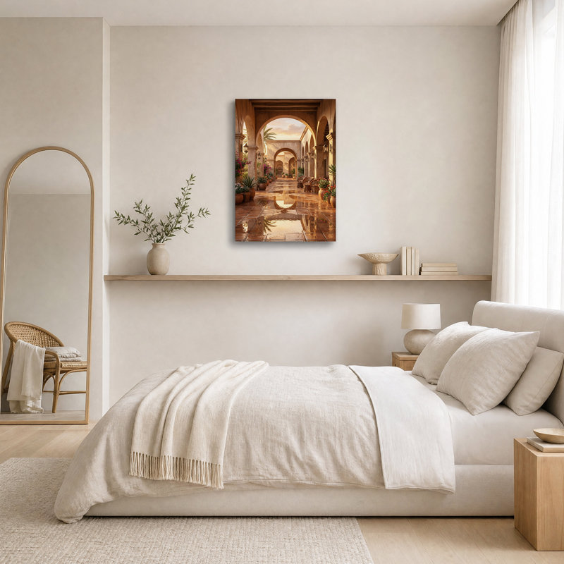 «Terracotta Arched Walkway with Pots Plants», art mural sur toile, H 36 po x l 24 po