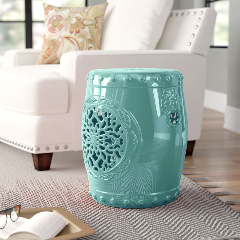 Emberlyn Ceramic Accent Stool, Aqua