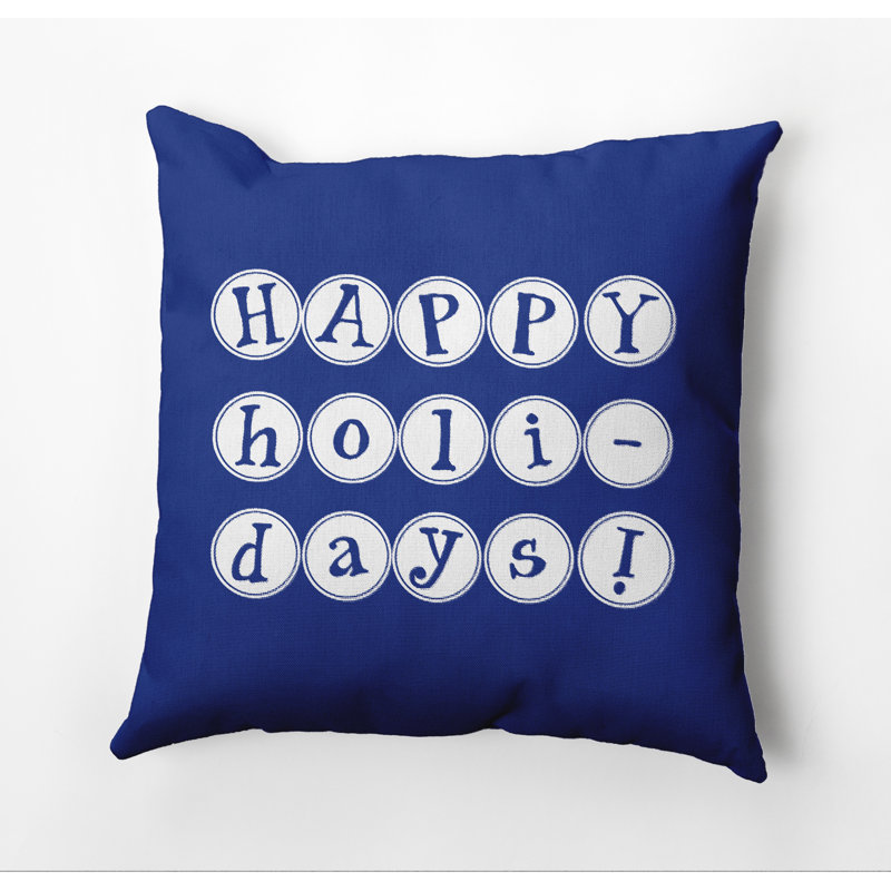 Housse de coussin d’extérieur carrée à imprimé mot « happy holidays »/insert, 16 po x 16 po, Bleu