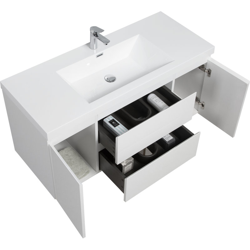 Meuble-lavabo flottant avec lavabo, Blanc, 47"