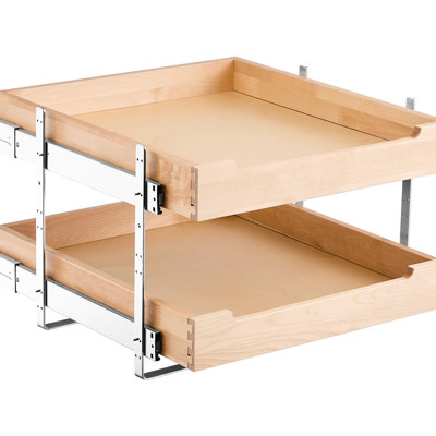 Tiroir d'armoire à 2 niveaux en bois coulissant, rails en métal à fermeture en douceur, déformation, organisateur efficace de l'utilisation de l'espace avec du bois massif, glissières pour un fonctionnement silencieux