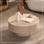 Table basse ronde avec rangement en panneau de fibres à densité moyenne beige Travertine, table de cocktail dissimulée amovible à tambour, table d'appoint à piédestal Wabi-Sabi pour salon, facile à assembler