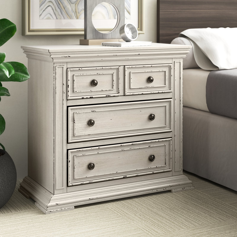 Temple Cloud 3 Drawer Nightstand w/ Charging Station, White